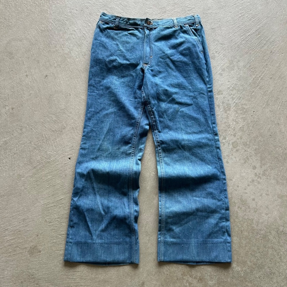 Vintage 50s 60s Dr Denim & Mr Hide Flared Jeans Size 33x30 Blue Light Wash Denim